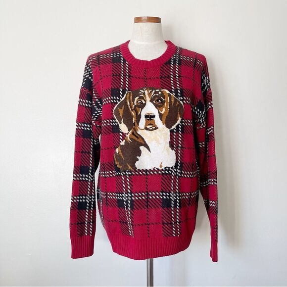 Urban Outfitters Red Plaid Crewneck sweater Unisex size Small preowned - Picture 2 of 7